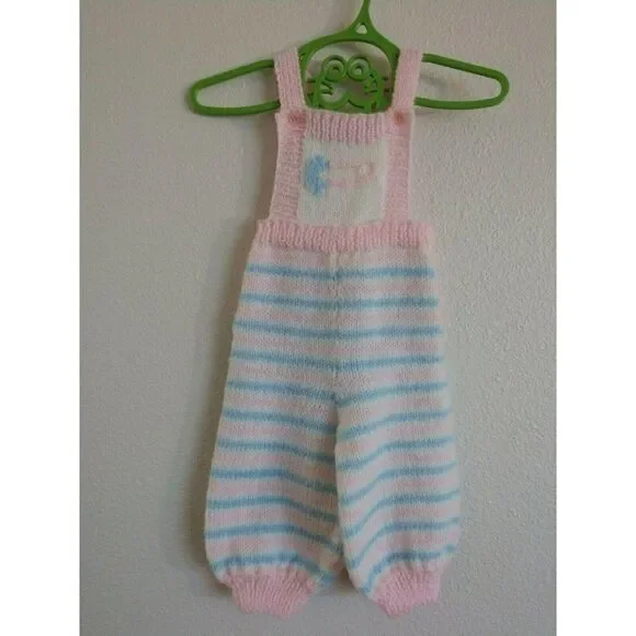 Homemade Girls Knit Overalls Baby 6 Months romper Vintage - Picture 1 of 4